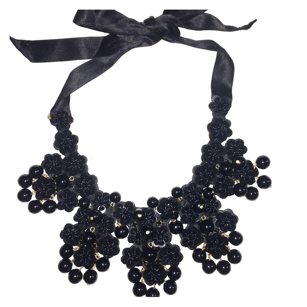 J Crew $150 bib sequin bead rose ribbon necklace
